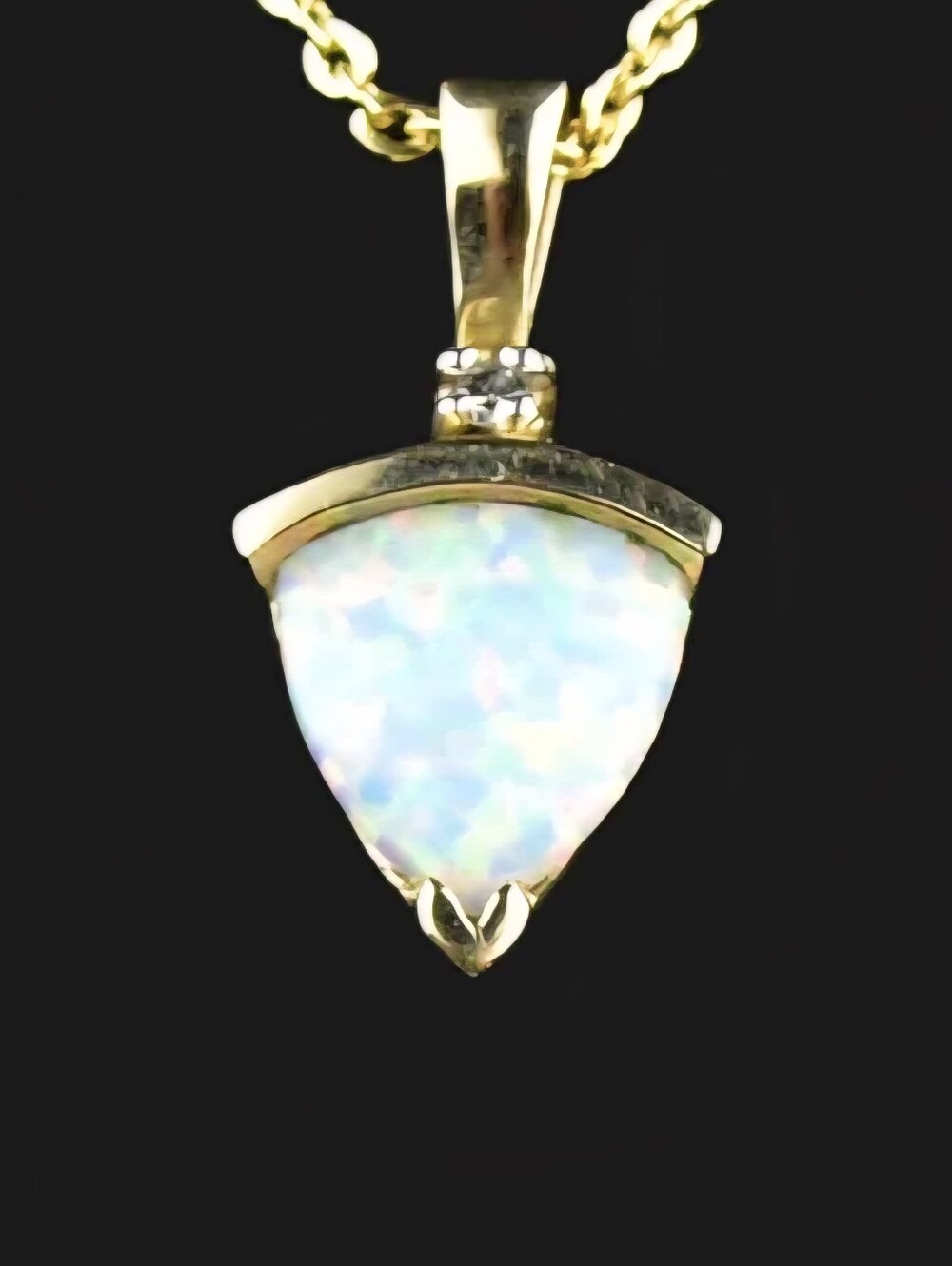 Vintage 10K Gold Trillion Opal Diamond Pendant